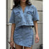'Chara' Short Sleeve Top and Skort Denim Set - Celes Fashion